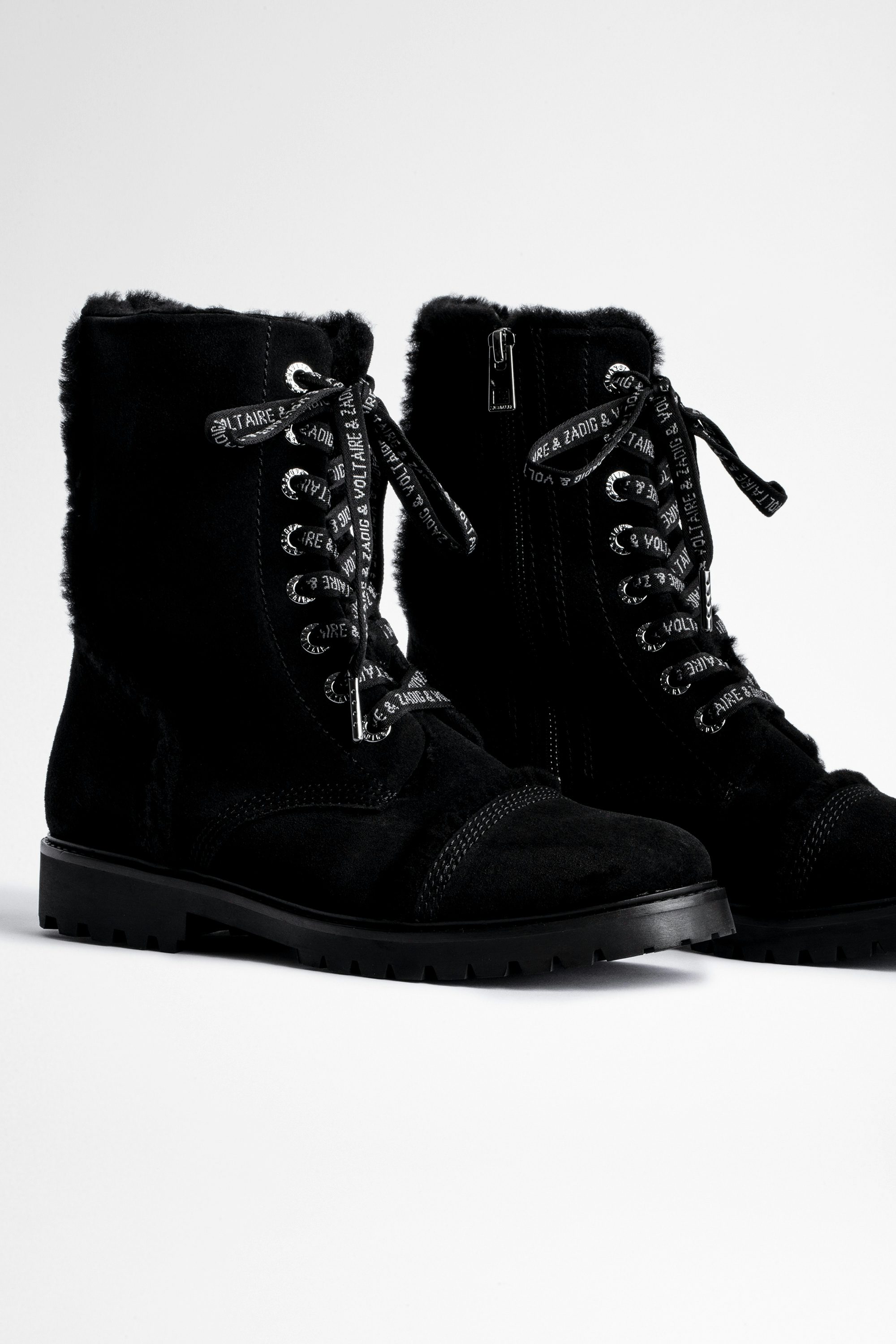 Bottines Joe - Bottines fourrée en cuir noir Femme